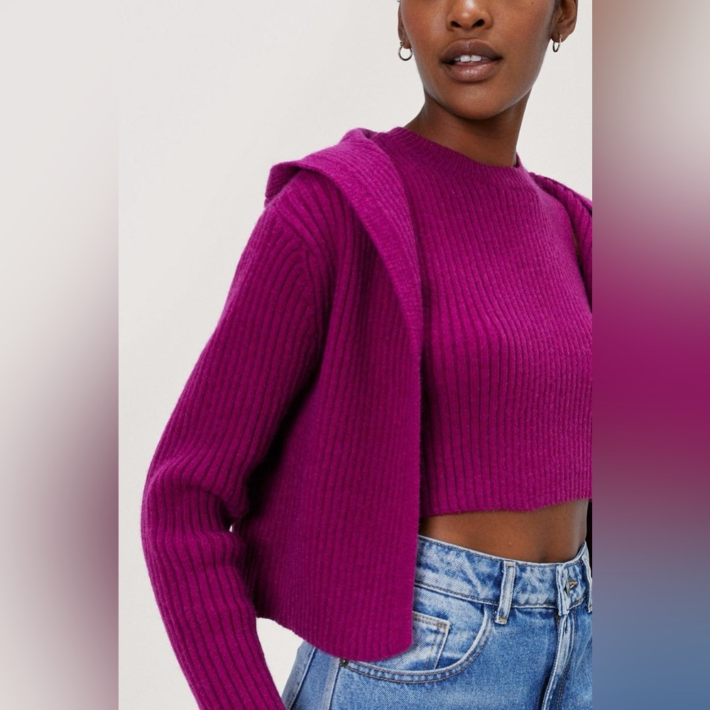 Hooded Cardigan And Knitted Sweater Vest Set